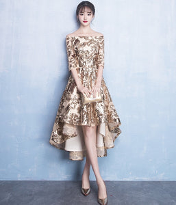 Gold Sequins Off the Shoulder Evening Dress