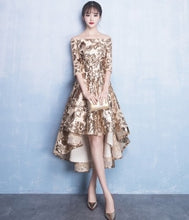 Load image into Gallery viewer, Gold Sequins Off the Shoulder Evening Dress

