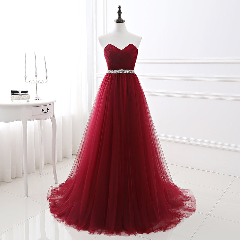 Wine Red Evening Dress Formal Tulle Dresses